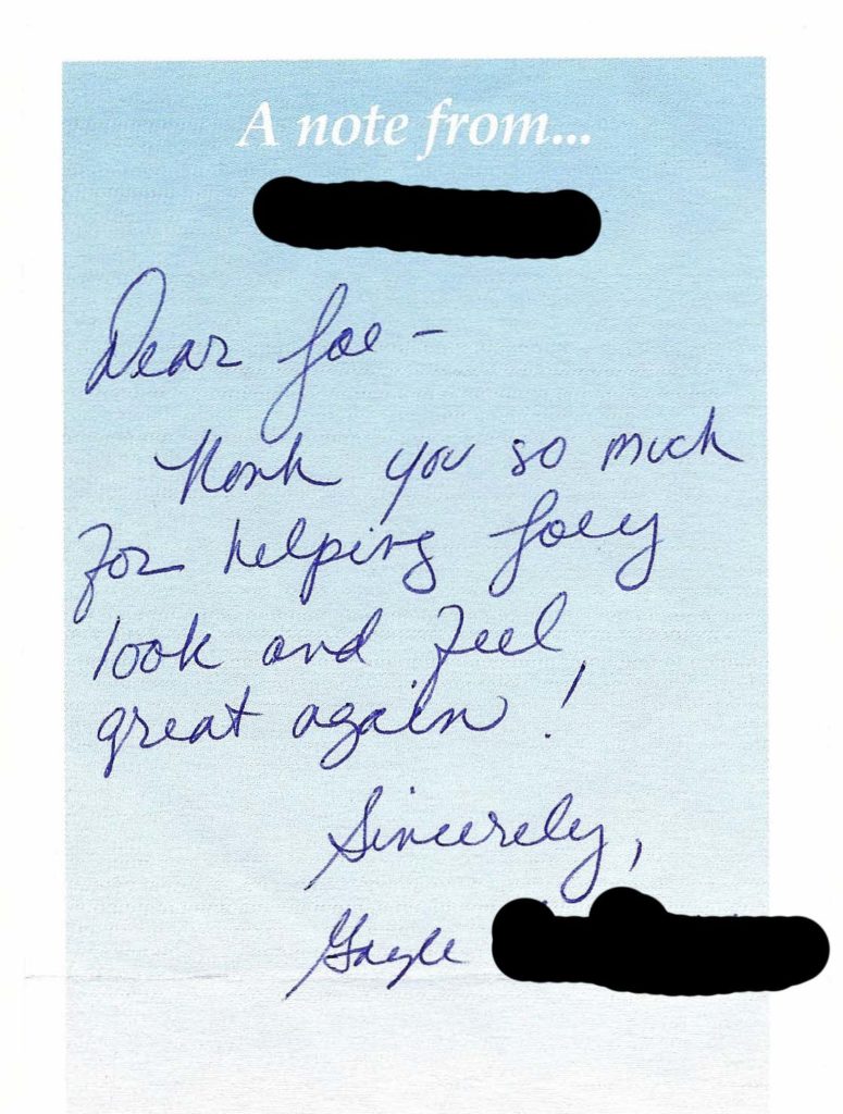 A thank you note from Joey’s mom